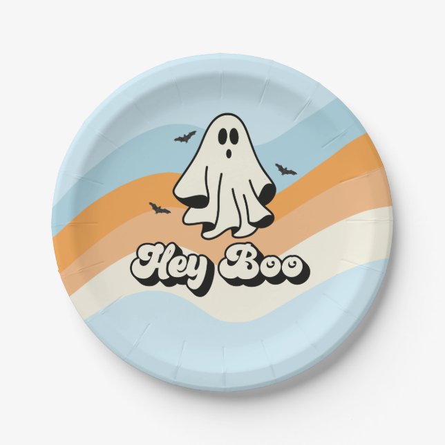 Groovy Ghost Retro Halloween Hey Boo Spooky Pappteller (Vorderseite)