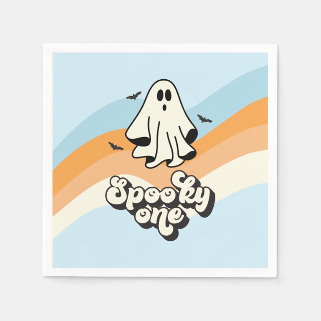 groovy Ghost Retro Halloween Spooky One Blue Serviette (Vorderseite)
