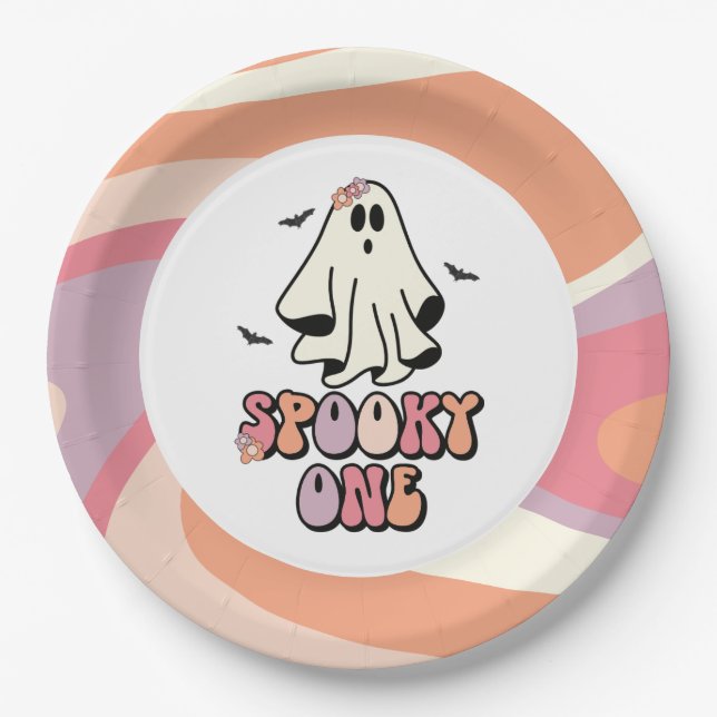 groovy Ghost retro Halloween Spooky One Geburtstag Pappteller (Vorderseite)