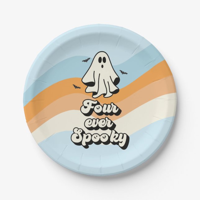 Groovy Ghost Retro Halloween Vier je Spooky Pappteller (Vorderseite)