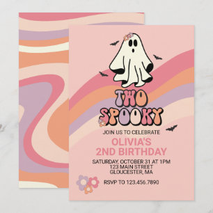 Groovy Ghost Zwei Gruselige Halloween-Geburtstags- Einladung