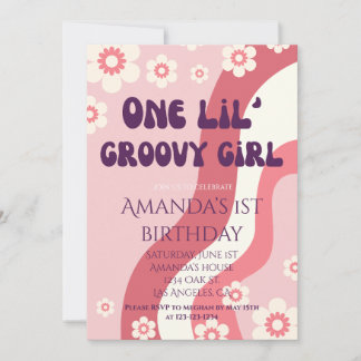 Groovy Girl 1. Geburtstag Thema Pink Retro Daisy Einladung