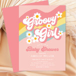 Groovy Girl Baby Shower Einladung<br><div class="desc">Oh Baby Retro Baby Shower Einladung mit einem boho Hintergrund ,  verstreut kalte Blume,  Regenbogen,  und die Worte "Groovy Girl" in einem groovy 70er Schriftart. Dreh unsere süße Einladung,  um einen koordinierenden blauen Rücken zu sehen.</div>