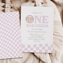 Groovy Girl Checkered Happy Face | 1. Geburtstag Einladung