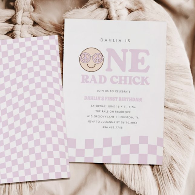 Groovy Girl Checkered Happy Face | 1. Geburtstag Einladung (Von Creator hochgeladen)