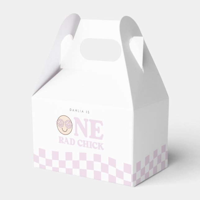 Groovy Girl Checkered Happy Face | 1. Geburtstag Geschenkschachtel (Vorderseite)
