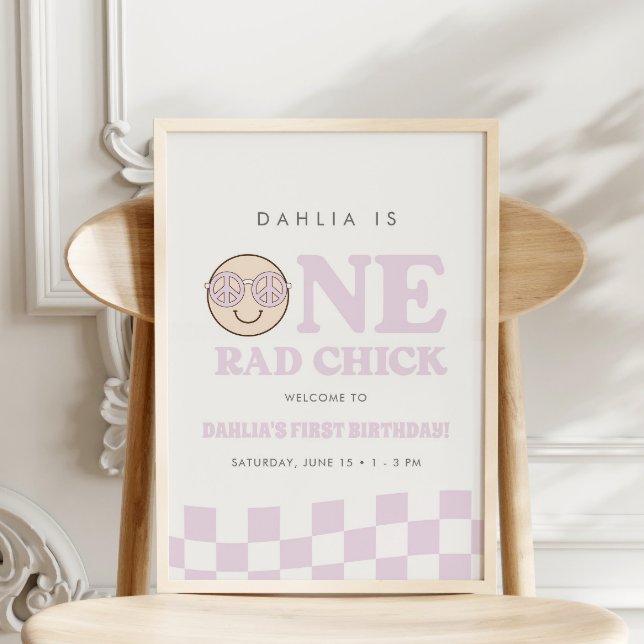 Groovy Girl Checkered Happy Face | Begrüßungszeich Poster (Von Creator hochgeladen)