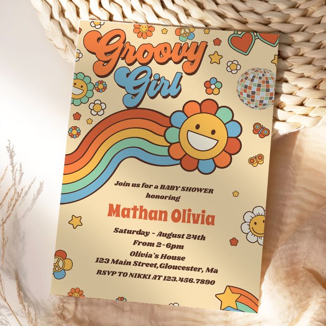 Groovy Girl Retro Rainbow Baby ShowParty Einladung (Von Creator hochgeladen)