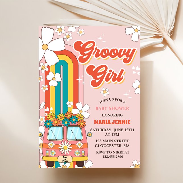 Groovy Girl Retro Rainbow Baby ShowParty Einladung (Von Creator hochgeladen)