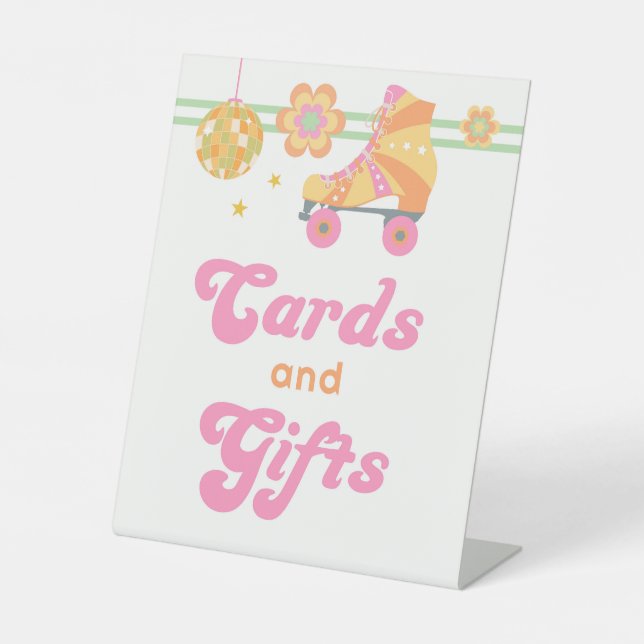 Groovy Girl Roller Skaten Party Karten und Geschen Sockelschild (Vorderseite)