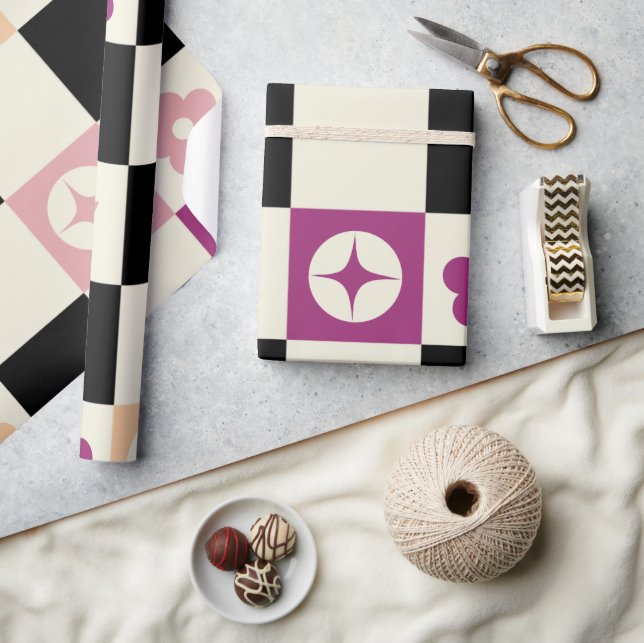 Groovy Girly Psychedelic Checkerboard, Y2K Wrappin Geschenkpapier (Kunsthandwerk)