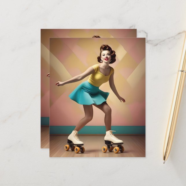 "Groovy Glide: Retro-Rhythmen auf Skate-Rädern" (Vorderseite/Rückseite Beispiel)