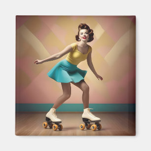 "Groovy Glide: Retro-Rhythmen auf Skate-Rädern" Magnet