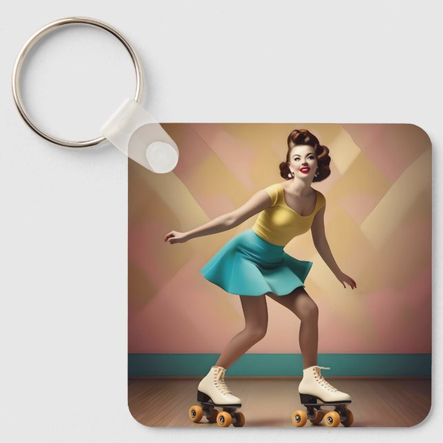 "Groovy Glide: Retro-Rhythmen auf Skate-Rädern" Schlüsselanhänger (Vorderseite)