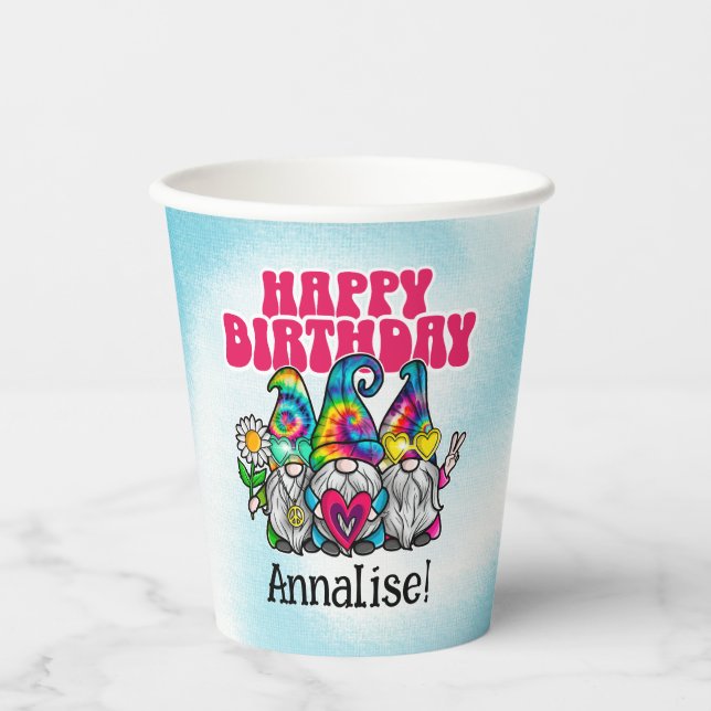 Groovy Gnomes Rainbow Gefärbte Krawatte Geburtstag Pappbecher (Vorderseite)