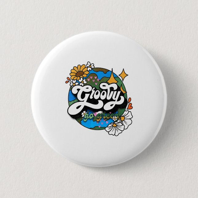 Groovy Go Green Earth Day Recycling Retro Boho Hip Button (Vorderseite)