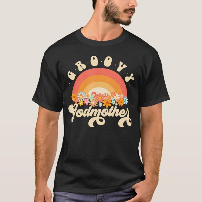 Groovy Godmutter Rainbow Farbige Blume T-Shirt (Vorderseite)
