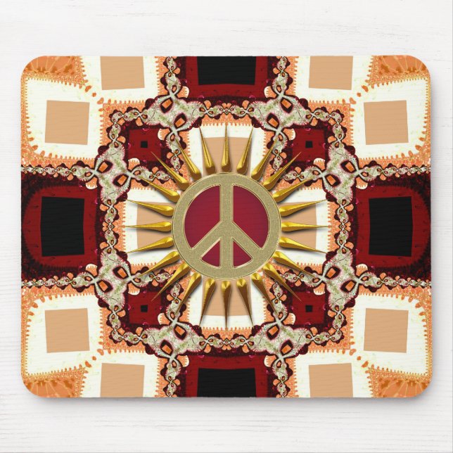 Groovy Golden Peace Sign Abstrakt Mousepad (Vorne)