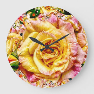 Groovy Golden Rose Opulence: Große Wanduhr