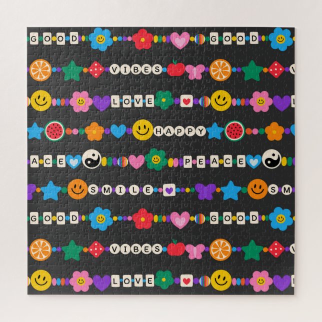 Groovy Good Vibes Liebe Lächeln Retro Beads Puzzle (Vertikal)