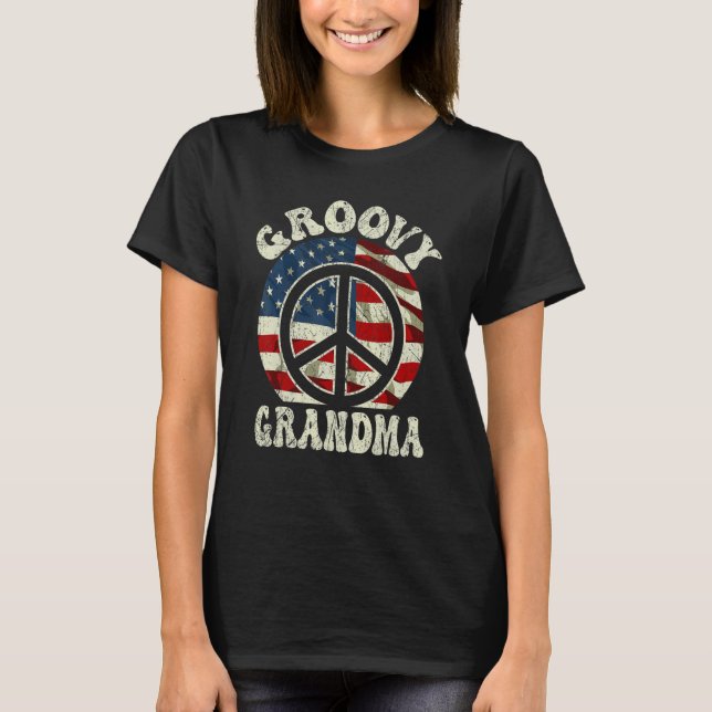 Groovy Grandma 70s Aesthetic USA Flag Retro Grandm T-Shirt (Vorderseite)