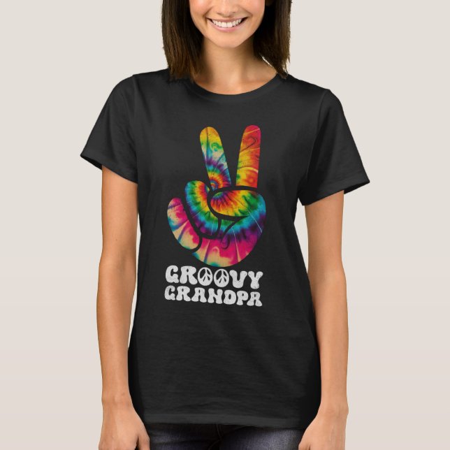 Groovy Grandpa Hand Peace Sign Hippie Gefärbte Kra T-Shirt (Vorderseite)