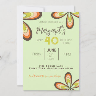 Groovy Green 40 Geburtstagspartei 70er Hippie Blum Einladung
