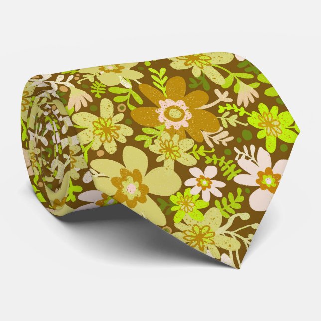 Groovy Green Blooms Neck Tie Krawatte (Gerollt)