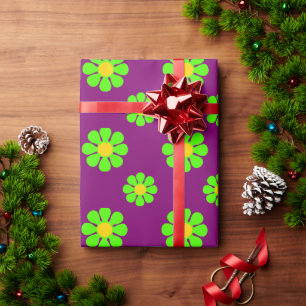 Groovy Green Blume zum Lila Hintergrund Geschenkpapier