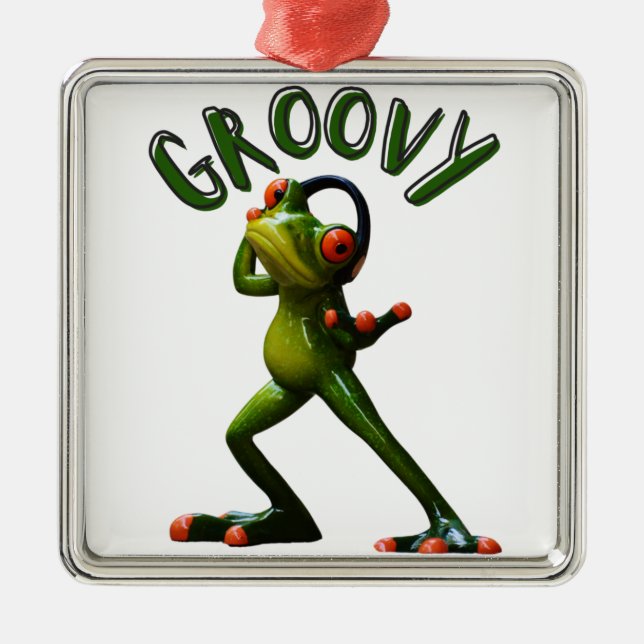 Groovy Green Frog Ornament Aus Metall (Vorne)