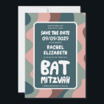 Groovy Green Waves Custom Bat Bar Bnai Mitzvah Save The Date<br><div class="desc">Perfekte Karte, um eine Bar- oder Fledermausmitzvah oder andere jüdische Feier zu verkünden und Gäste zu Save the Date fragen! Handgefertigte Kunst für Sie mit Griffe auf der Vorder- und Rückseite! (Karo Shop oder DM für BAR/BAT Optionen) VOLL KUNSTBAR! Klicken Sie auf "Personalisieren" oben, um den Text zu bearbeiten. Klicken...</div>