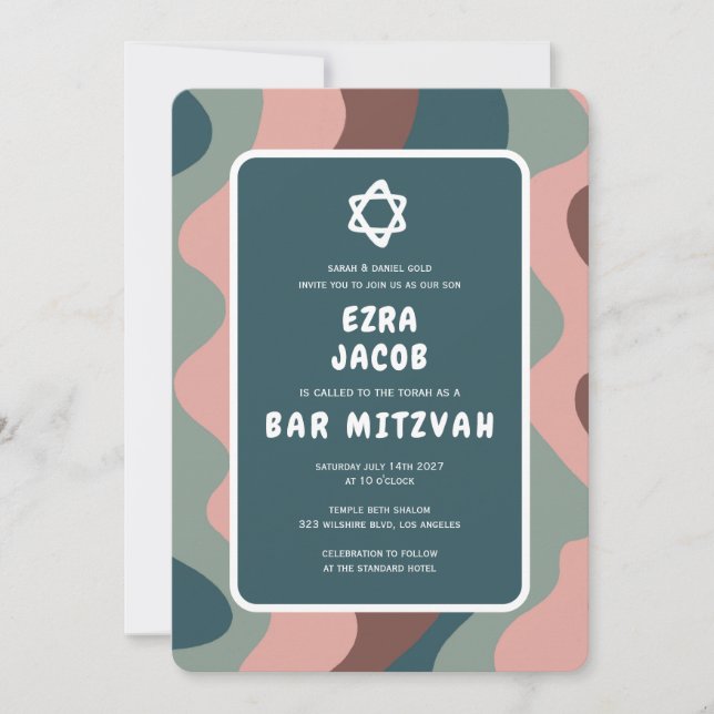 Groovy Green Waves Star von David Custom Bar Mitzv Einladung (Vorderseite)