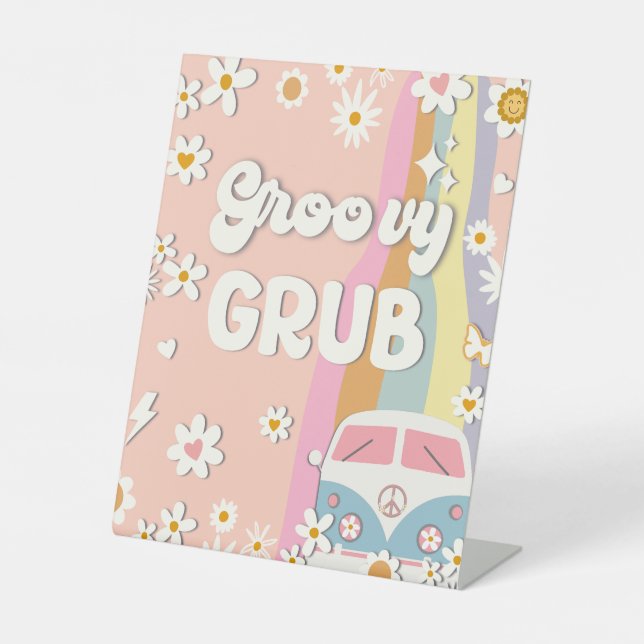 Groovy Grub Birthday Party Food Table Sign Sockelschild (Vorderseite)