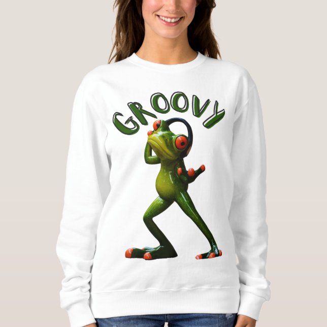 Groovy Grüner Frosch Sweatshirt (Vorderseite)