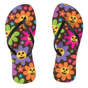 Groovy Gruselige Bunte Blumen Halloween Flip Flops
