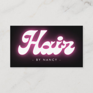 Groovy Hair Salon Neon Pink Business Card Visitenkarte