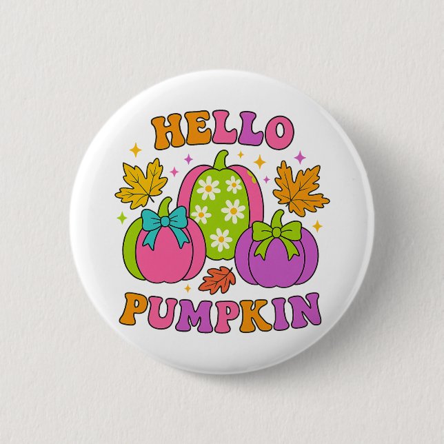 Groovy Hallo Kürbis Retro Herbst Halloween Button (Vorderseite)