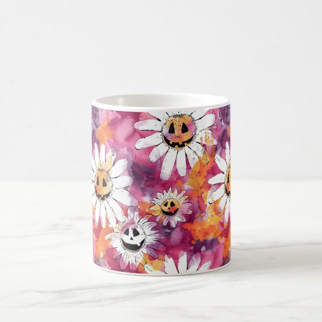 Groovy Halloween Blumen Kürbis Gesichter Kaffeetasse (Mittel)