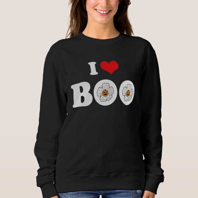 Groovy Halloween Floral Pumpkin I Love Boo Heart Sweatshirt (Vorderseite)
