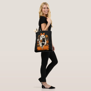 Groovy Halloween-Geist mit schwarzer Katze floral