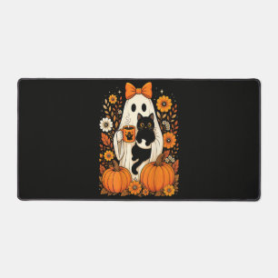 Groovy Halloween-Geist mit schwarzer Katze floral Schreibtischunterlage