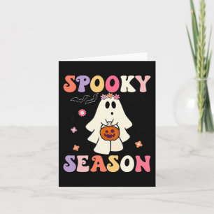 Groovy Halloween Ghost Holding Pumpkin Spooky Seas Karte