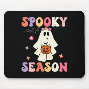Groovy Halloween Ghost Holding Pumpkin Spooky Seas Mousepad