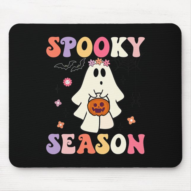Groovy Halloween Ghost Holding Pumpkin Spooky Seas Mousepad (Vorne)