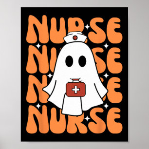 Groovy Halloween Nurse Ghost Funny Nursing Kostüm Poster