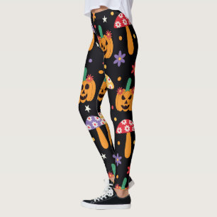 Groovy Halloween Pumpkins Blume und Pilze Leggings