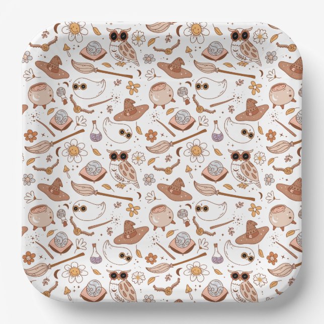 Groovy Halloween Retro Style Ghosts Funny Pappteller (Vorderseite)