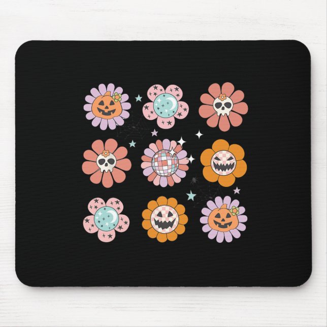 Groovy Halloween Smile Face Disco Retro Pumpkin Sk Mousepad (Vorne)