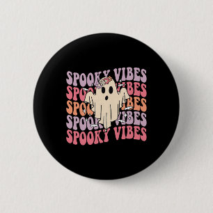 Groovy Halloween Spooky Vibes Retro Floral Ghost C Button