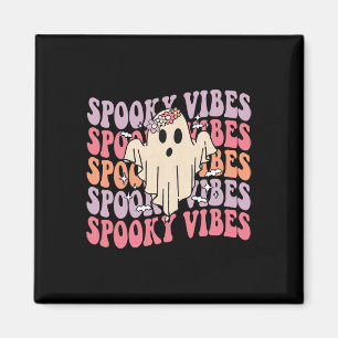 Groovy Halloween Spooky Vibes Retro Floral Ghost C Magnet